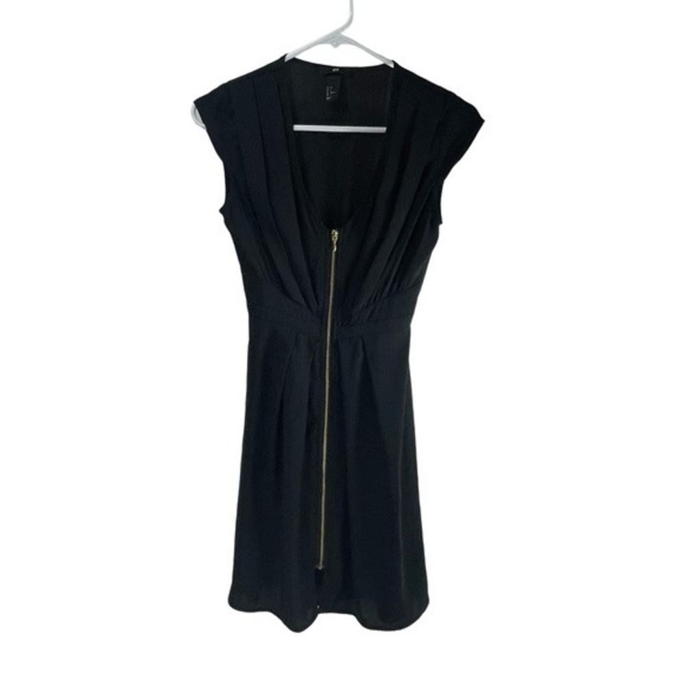 H&M Black Satin Effect Cap Sleeved Work Dress Size XS